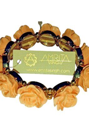 Amrita Singh Peach Rose Stretch Bracelet Gold Tone